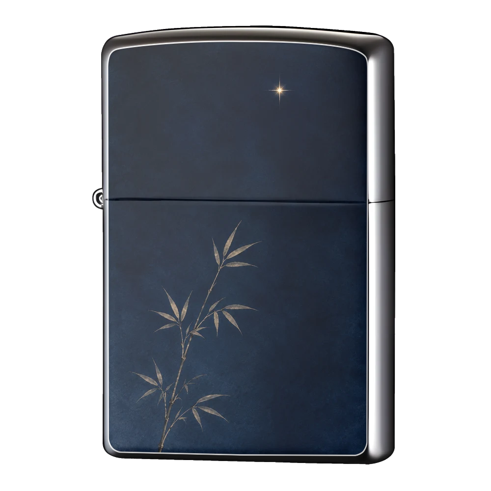 オリジナルZIPPO(ジッポー)ライター製作|笹の葉と一番星(七夕・ミニマル・余白の美)